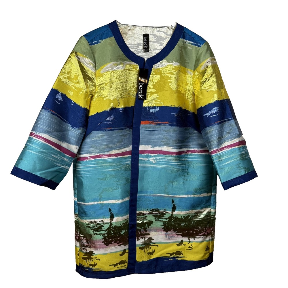 Berek Jacket‎ Womens XL Metallic Brocade Coat Artsy Event Open Front Modern NWT